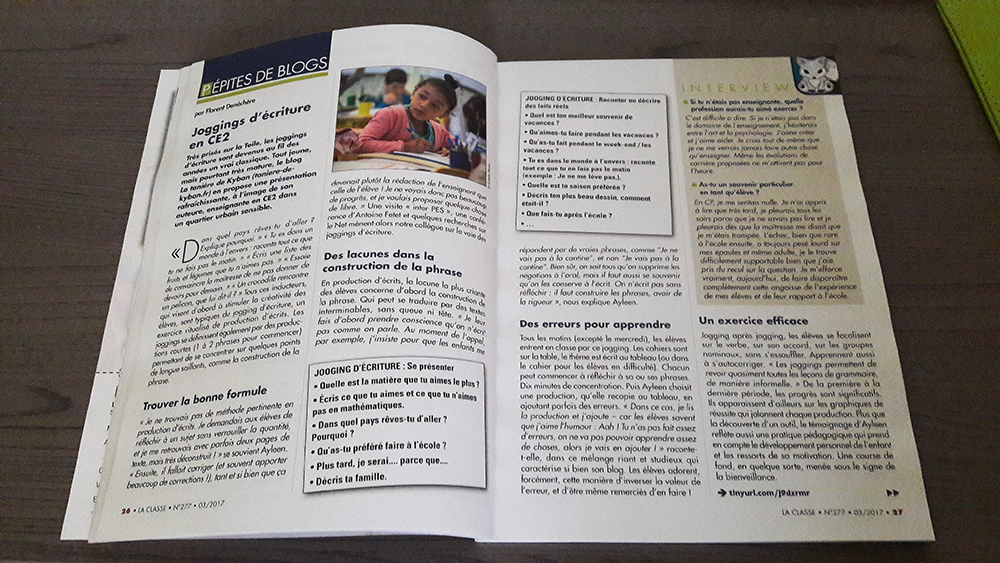 Magazine La Classe ouvert sur la page "Pépites de Blogs"